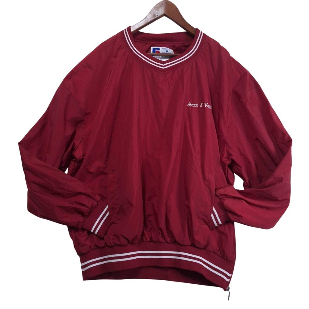 Vtg Russell Athletic Pullover Windbreaker Jacket XL Red Side Zipper‎ Baseball